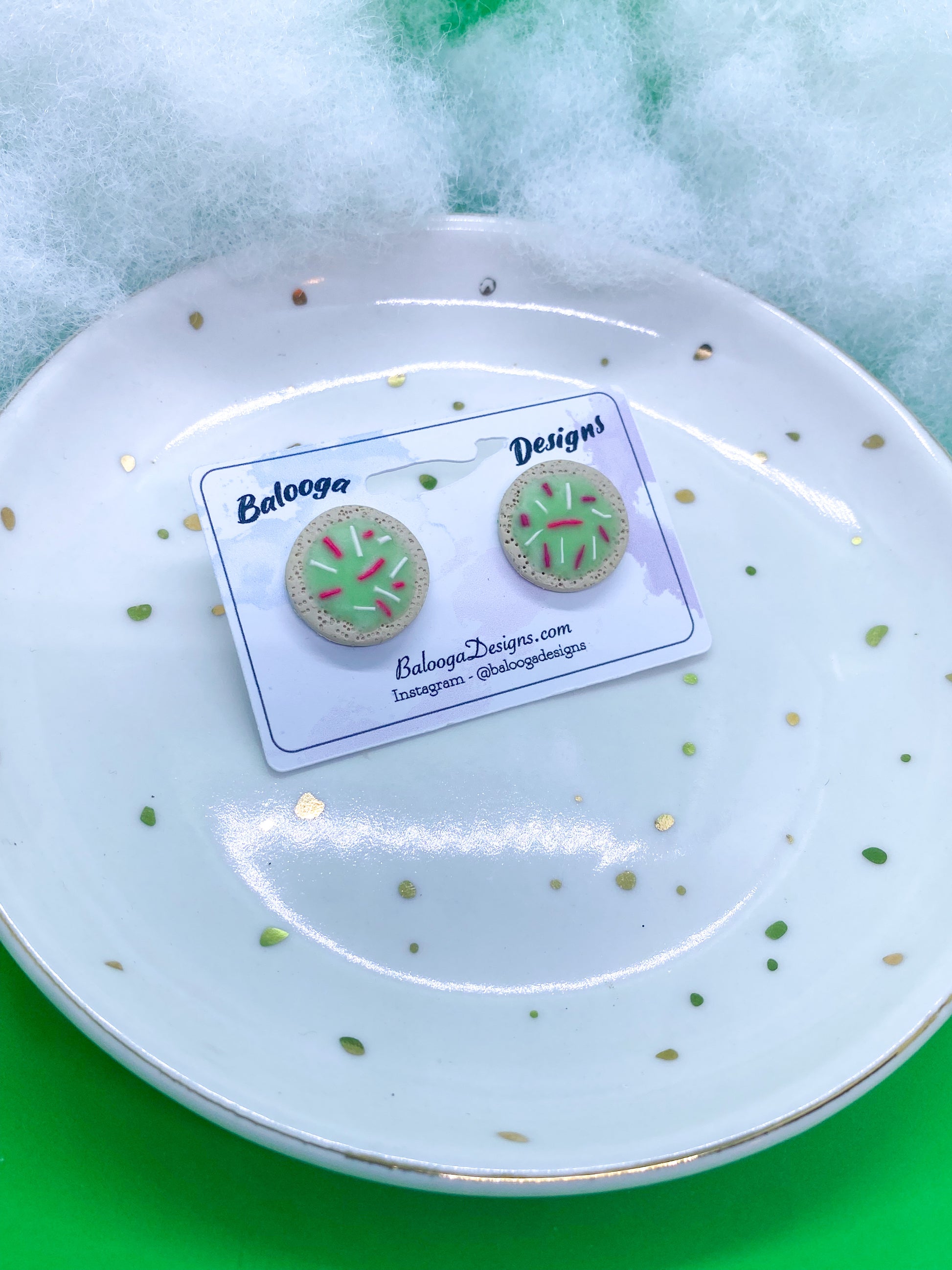 Glazed Green Round Cookie Studs - Balooga Designs