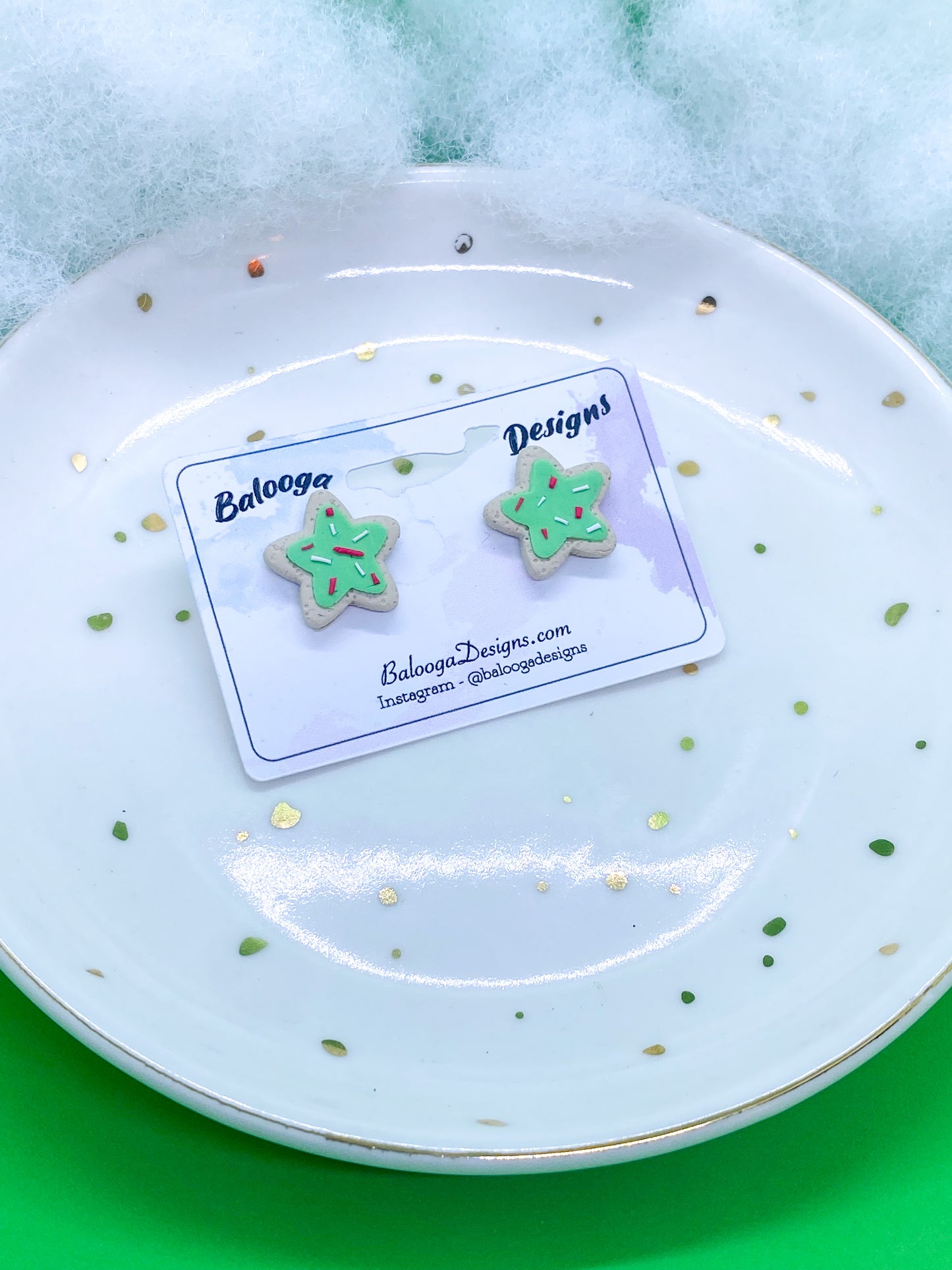 Frosted Green Star Cookie Studs - Balooga Designs