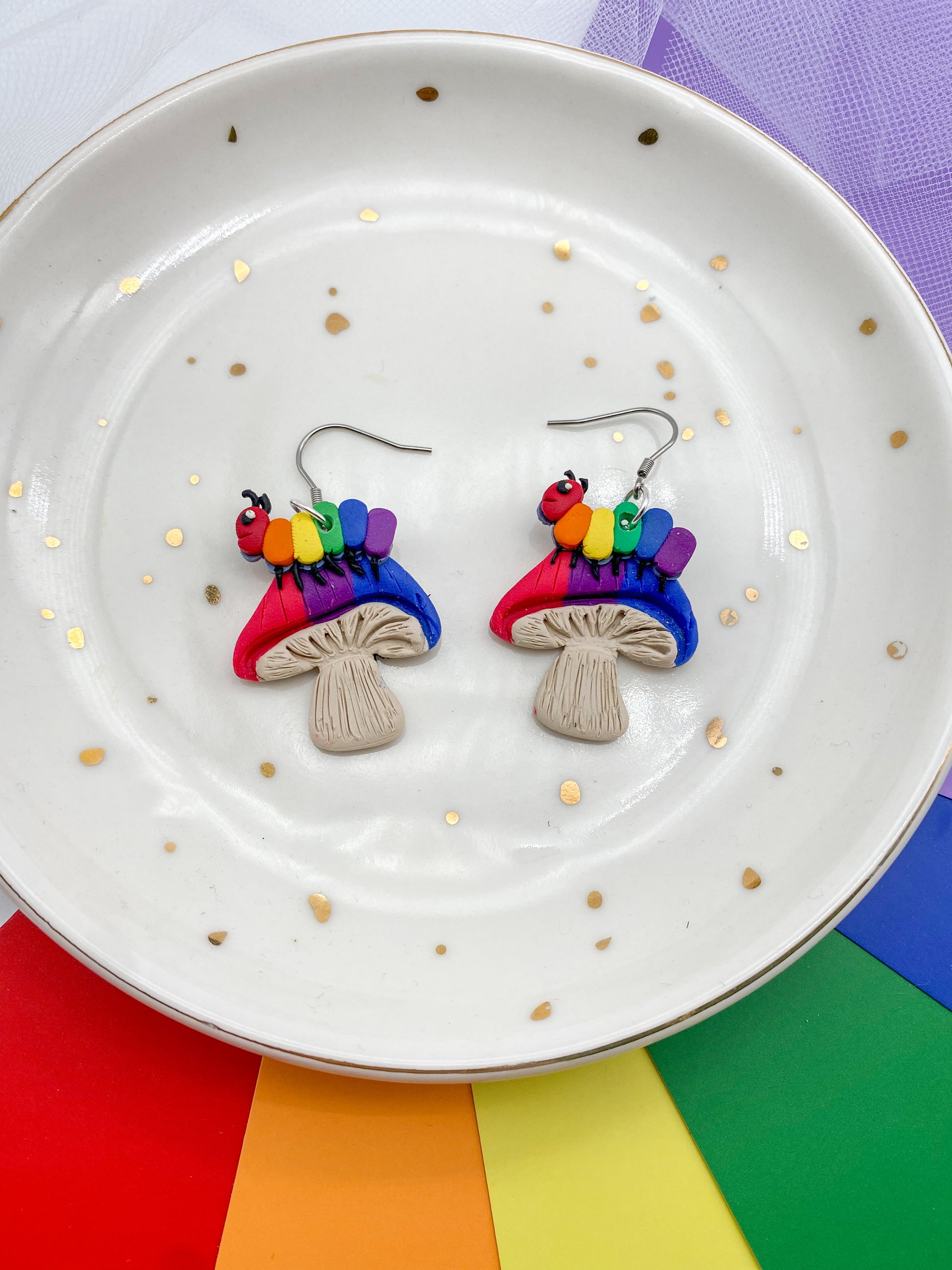 Mushroom Friend Pride Dangles - Balooga Designs