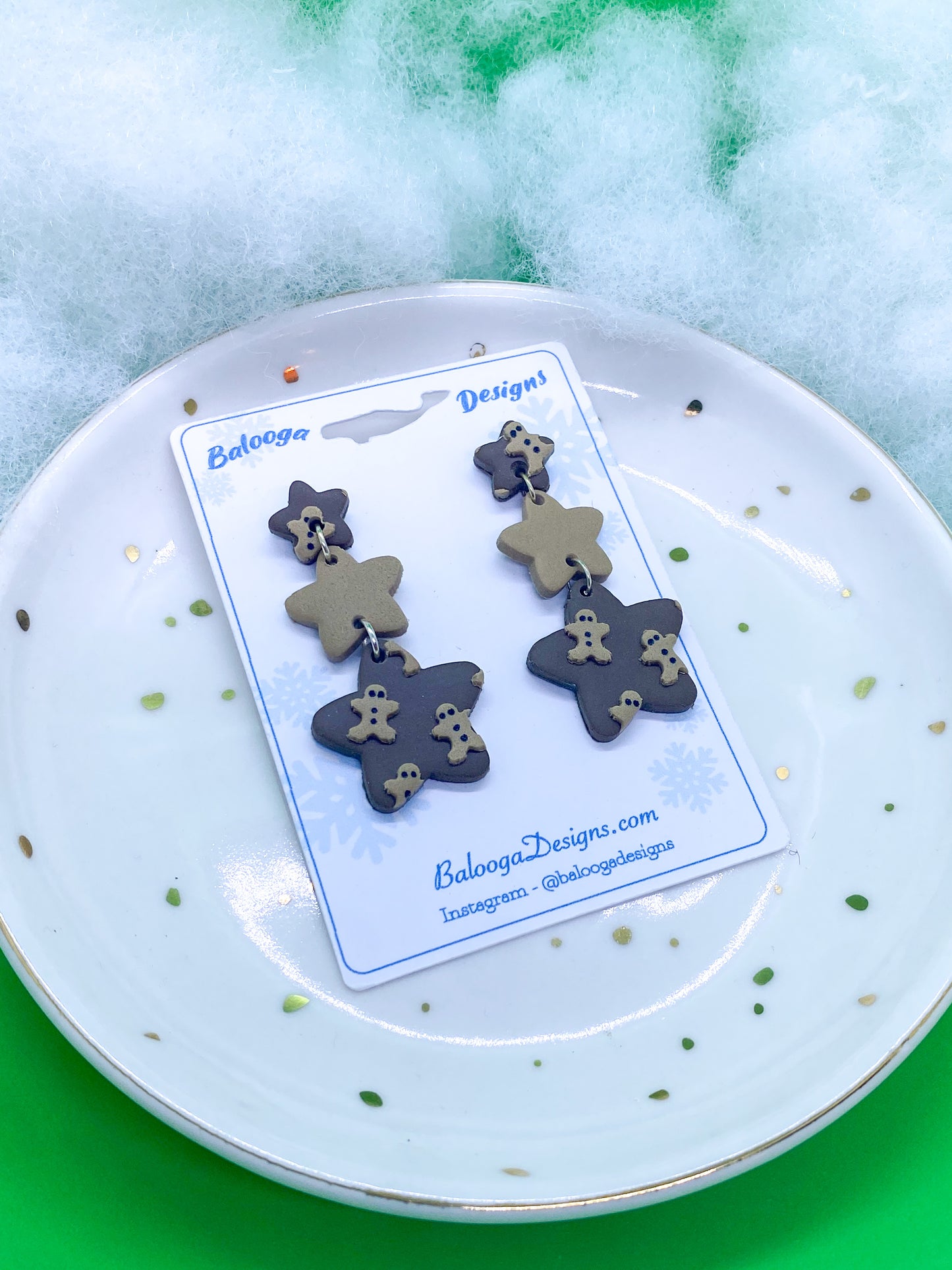 Gingerbread Men Star Dangle Earrings - Balooga Designs