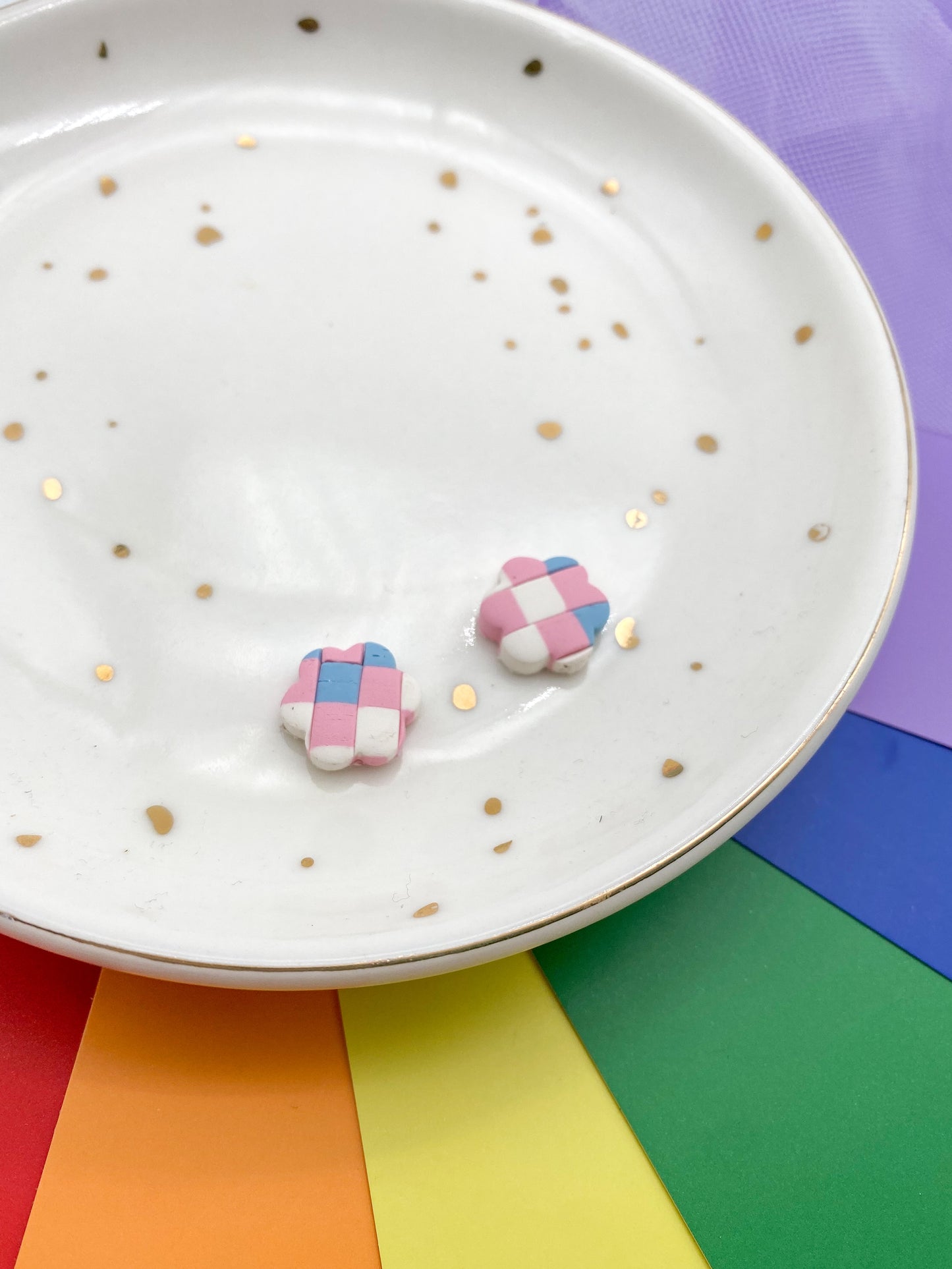 Checkered Flower Pride Studs - Balooga Designs