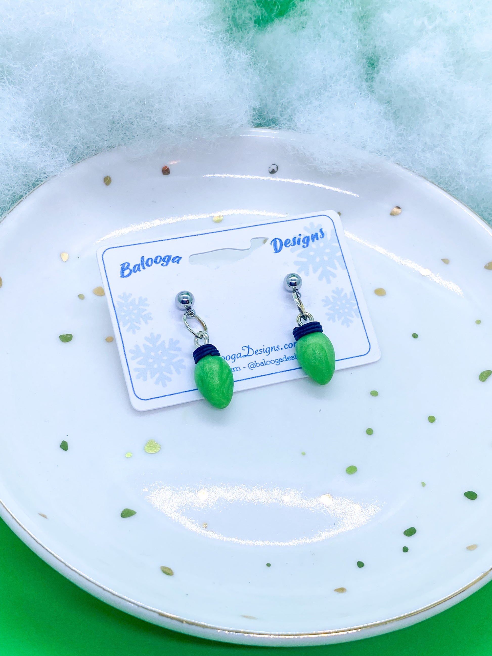 Dangly Green Light Studs - Balooga Designs