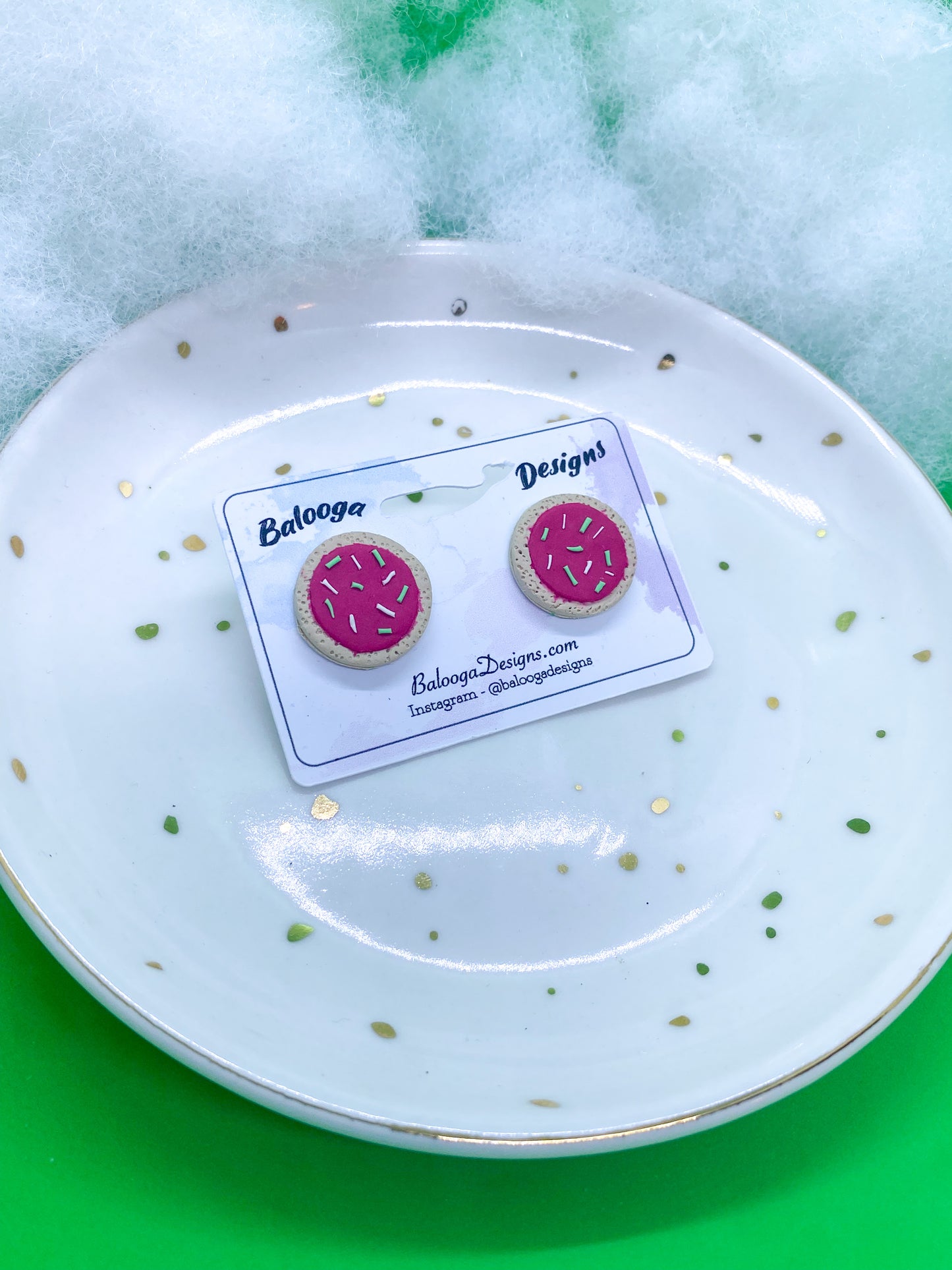 Frosted Red Round Cookie Studs - Balooga Designs