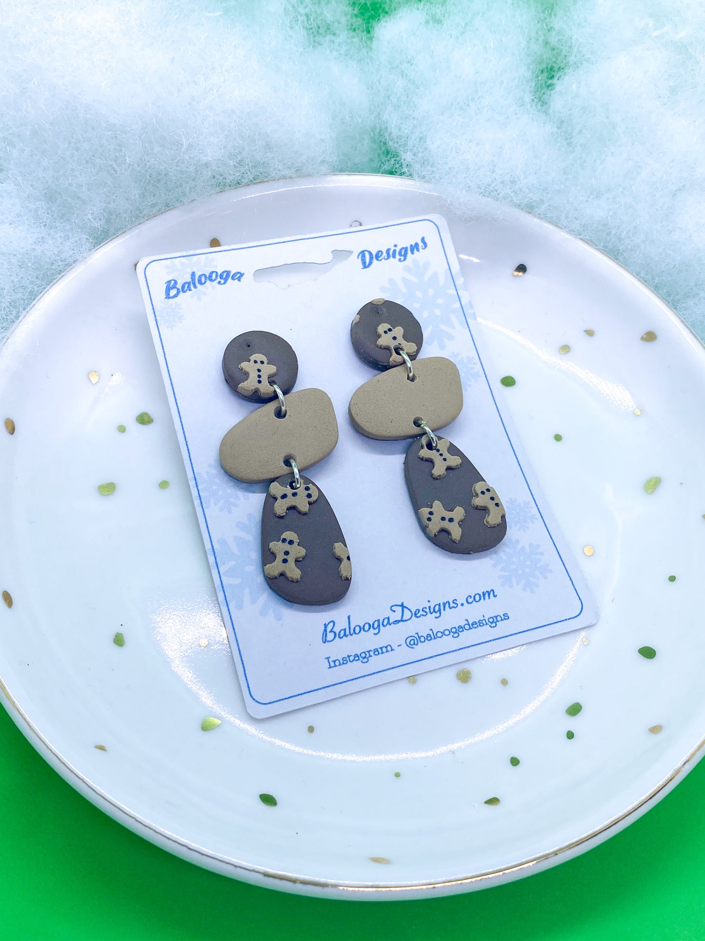 Gingerbread Men Pebble Dangle Earrings - Balooga Designs