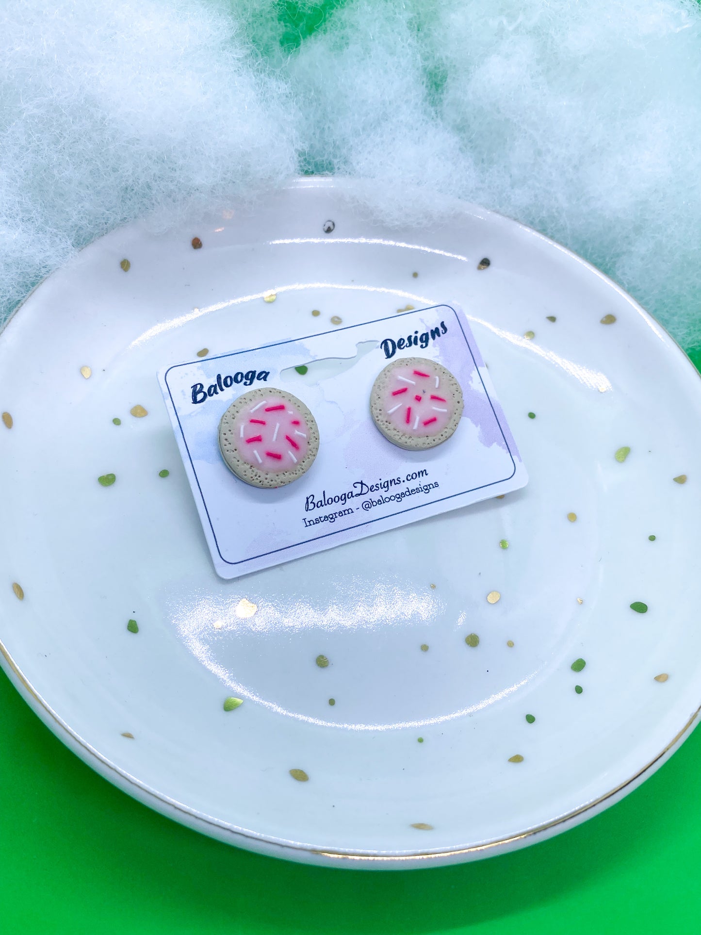 Glazed Pink Round Cookie Studs - Balooga Designs