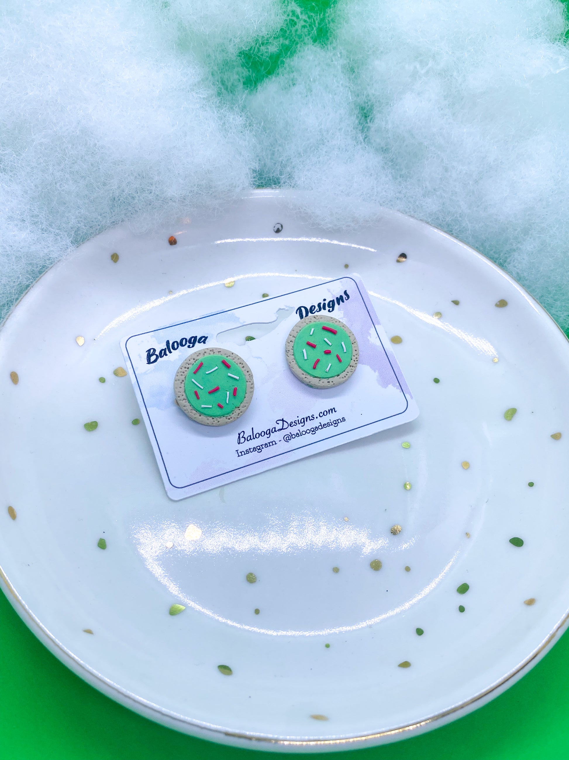 Frosted Green Round Cookie Studs - Balooga Designs